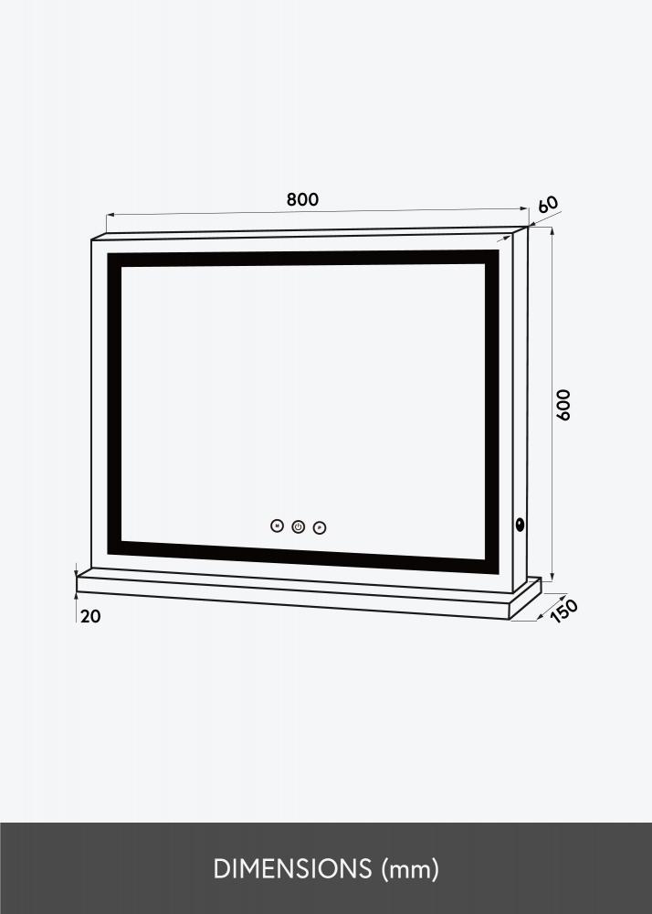 KAILA Espelho para toucador Base Horisontal LED Branco 80x60 cm