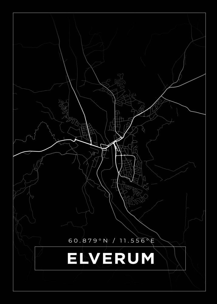 Mapa - Elverum - Cartaz Preto