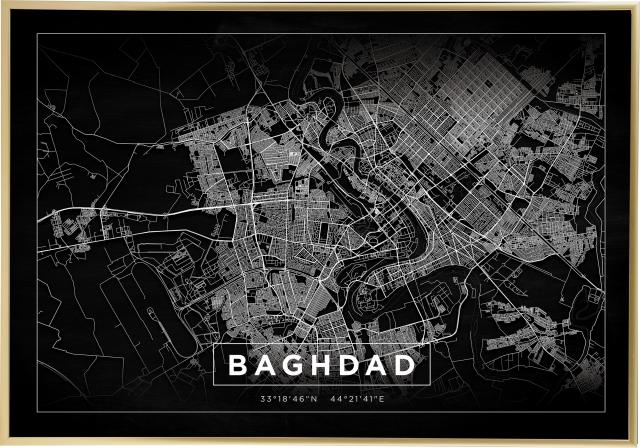 Mapa - Baghdad - Preto Póster