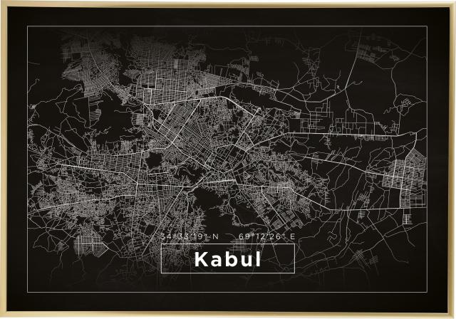Mapa - Kabul - Preto Póster