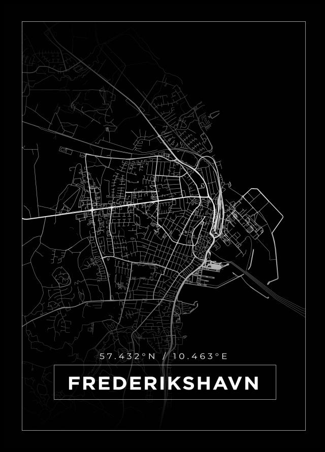 Mapa - Frederikshavn - Cartaz Preto