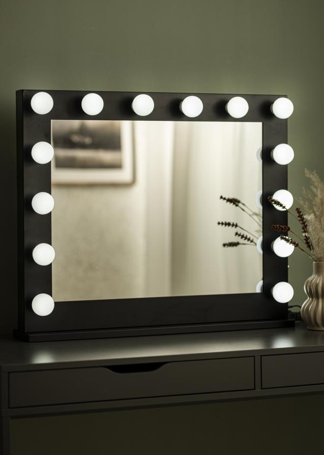 KAILA Espelho para toucador Hollywood 14 E27 Preto 80x65 cm