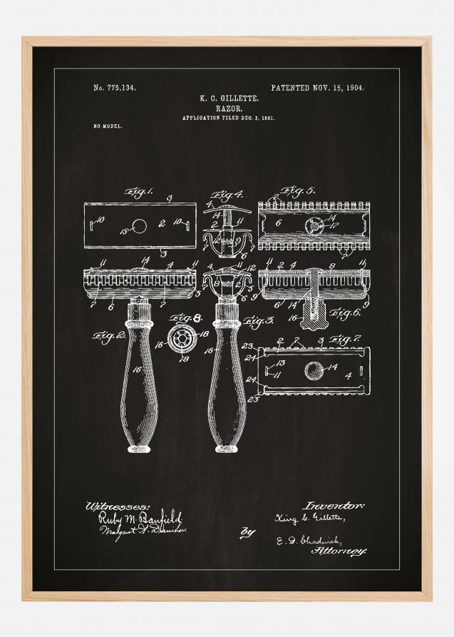 Desenho de patentes - Lâmina de barbear - Preto Póster
