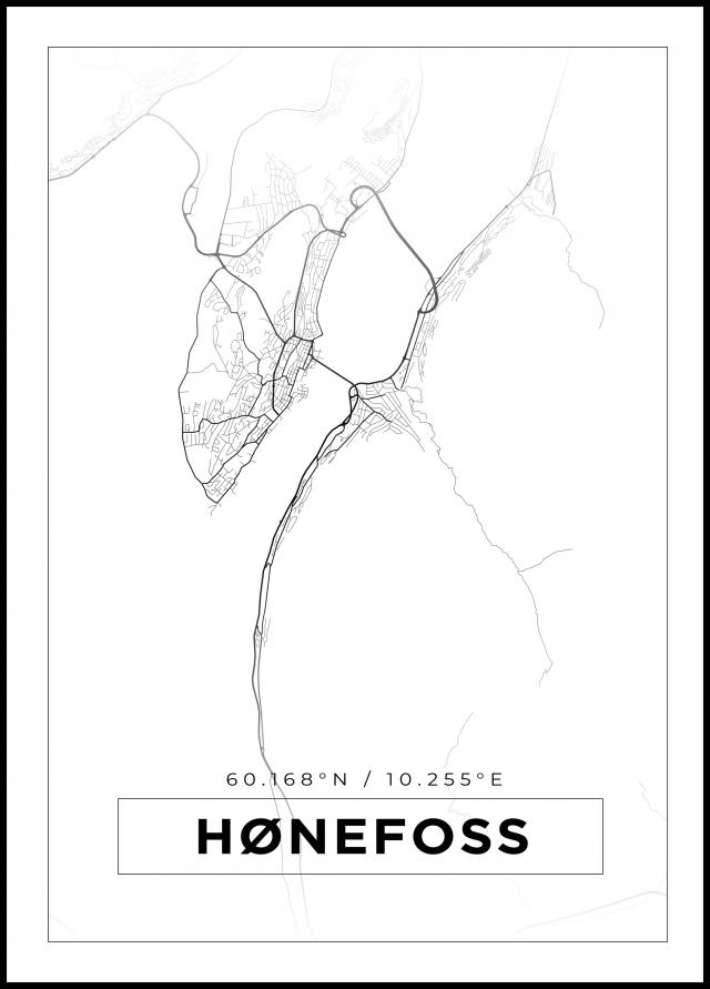 Mapa - Hønefoss - Cartaz Branco