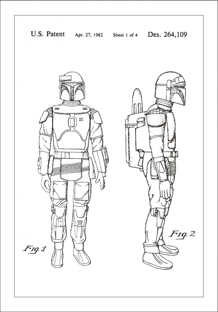 Desenho de patentes - Star Wars - Boba Fett - Branco Pster
