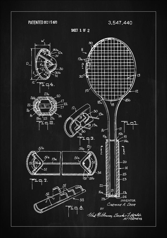 Patent Print - Tennis Racket - Black Pster
