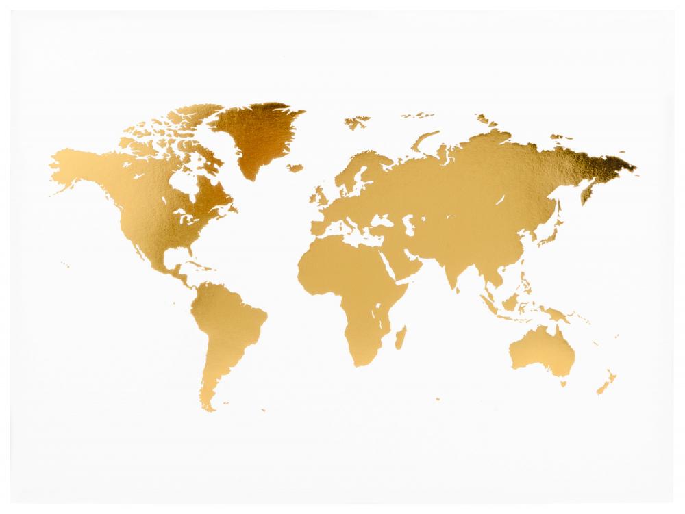 Mapa-mundo i Dourado - Folheado Pster