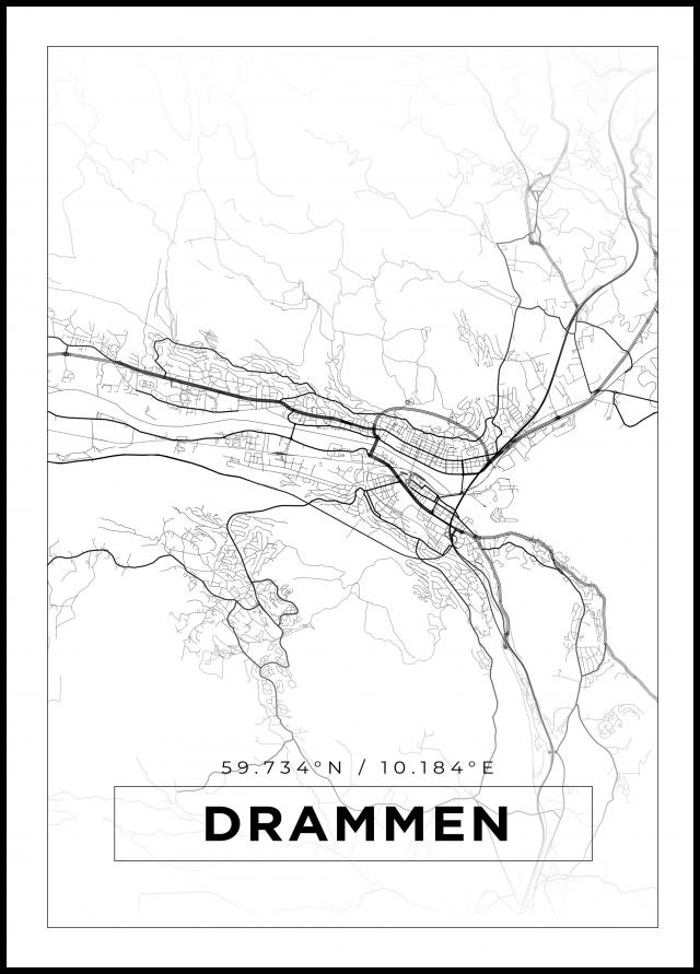 Mapa - Drammen - Cartaz Branco