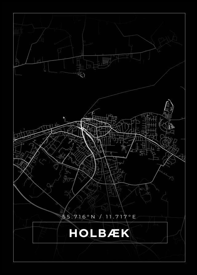 Mapa - Holbæk - Cartaz Preto
