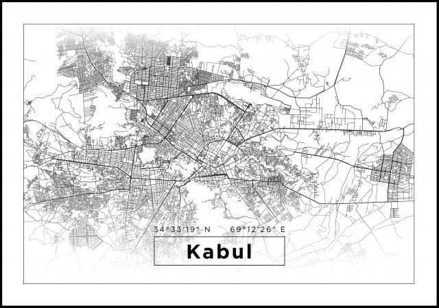 Mapa - Kabul - Branco Póster