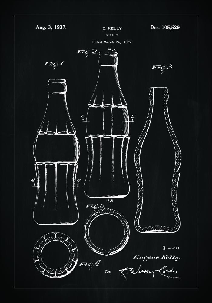 Desenho de patentes - Garrafa de Coca-Cola - Preto Pster