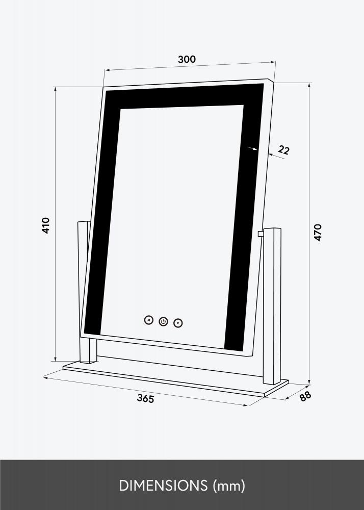 KAILA Espelho para toucador stand LED Preto 30x41 cm