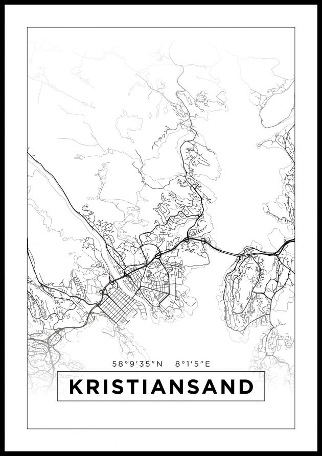 Mapa - Kristiansand - Cartaz Branco