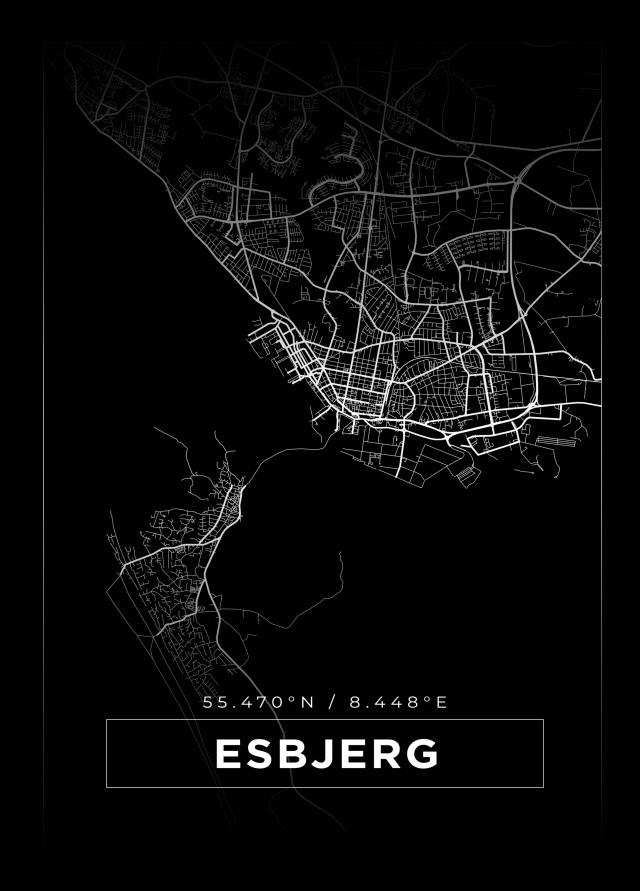 Mapa - Esbjerg - Cartaz Preto