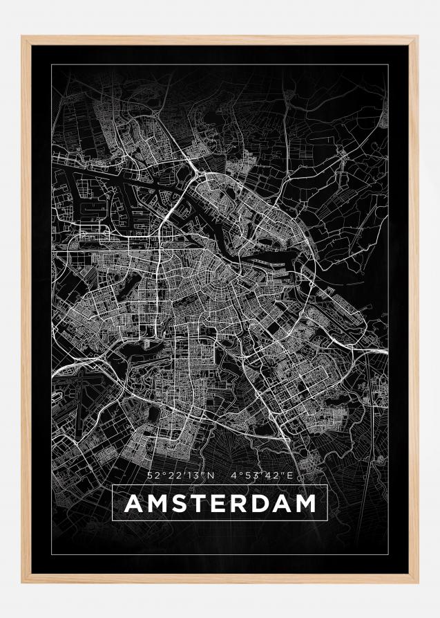 Mapa - Amsterdam - Preto Póster