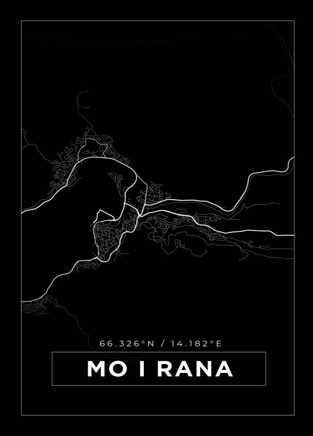 Mapa - Mo I Rana - Cartaz Preto