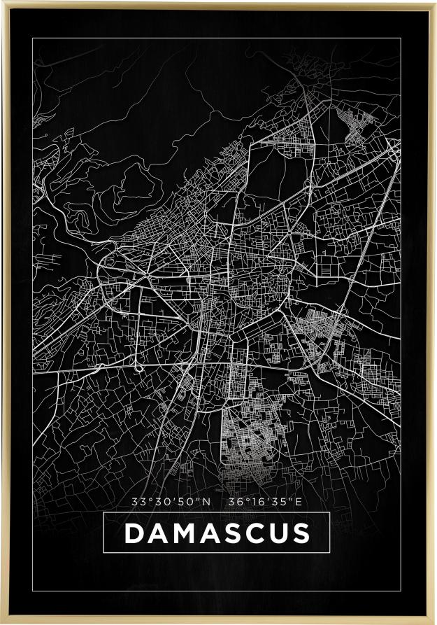 Mapa - Damascus - Preto Póster