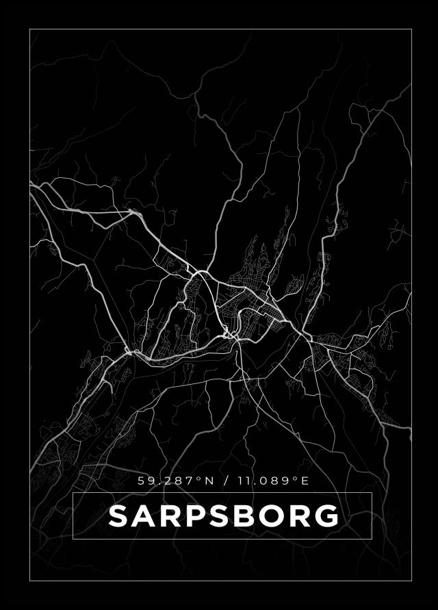 Mapa - Sarpsborg - Cartaz Preto