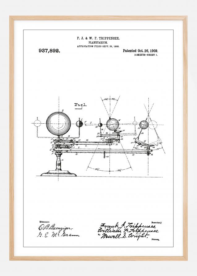 Desenho de patentes - Planetário - Branco Póster