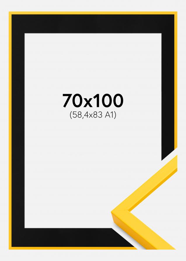 Moldura E-Line Amarelo 70x100 cm - Passe-partout Preto 59,4x84 cm (A1)