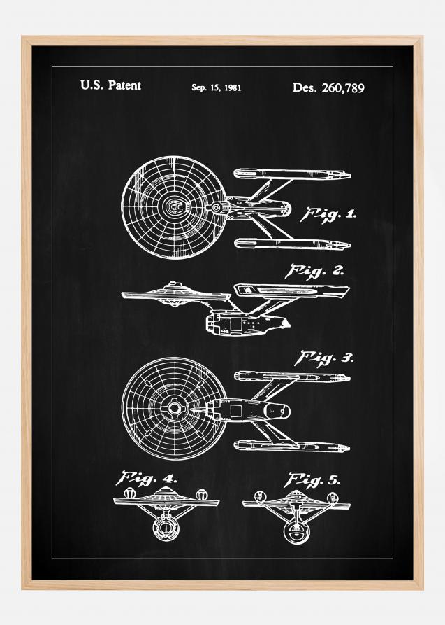Desenho de patentes - Star Trek - USS Enterprise - Preto Póster