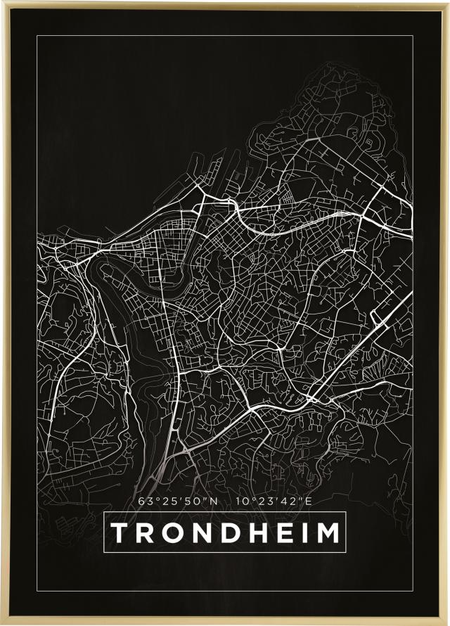 Mapa - Trondheim - Cartaz Preto