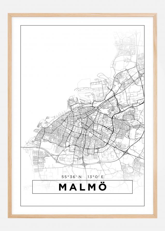 Mapa - Malmö - Branco Póster