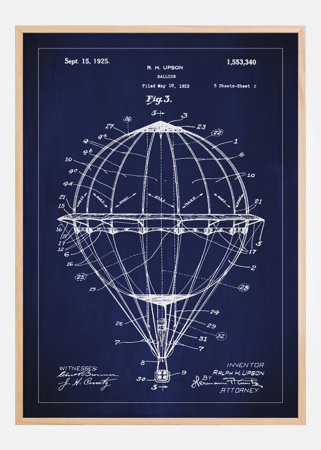 Desenho de patentes - Balão de ar quente - Azul Póster