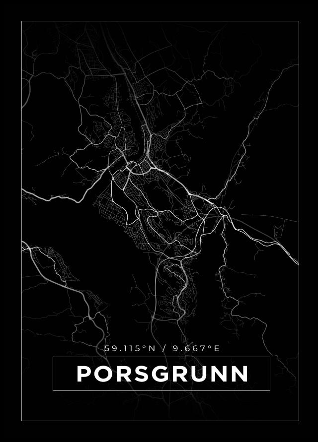 Mapa - Porsgrunn - Cartaz Preto