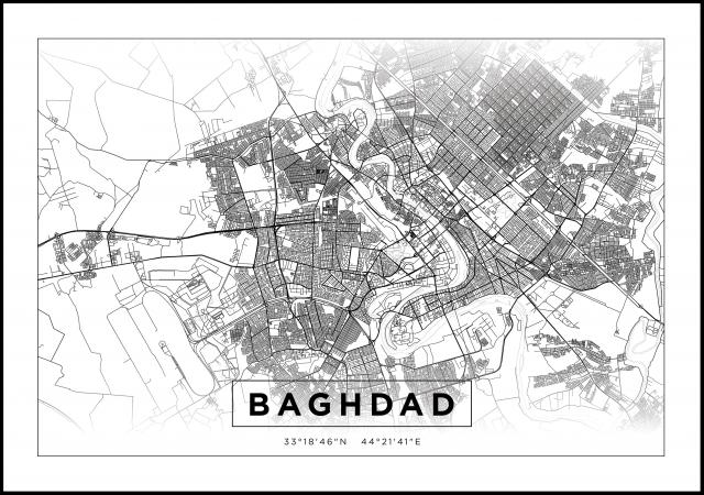 Mapa - Baghdad - Branco Póster
