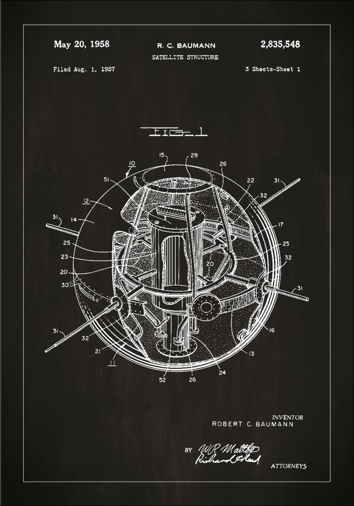 Desenho de patentes - Satlite - Preto Pster