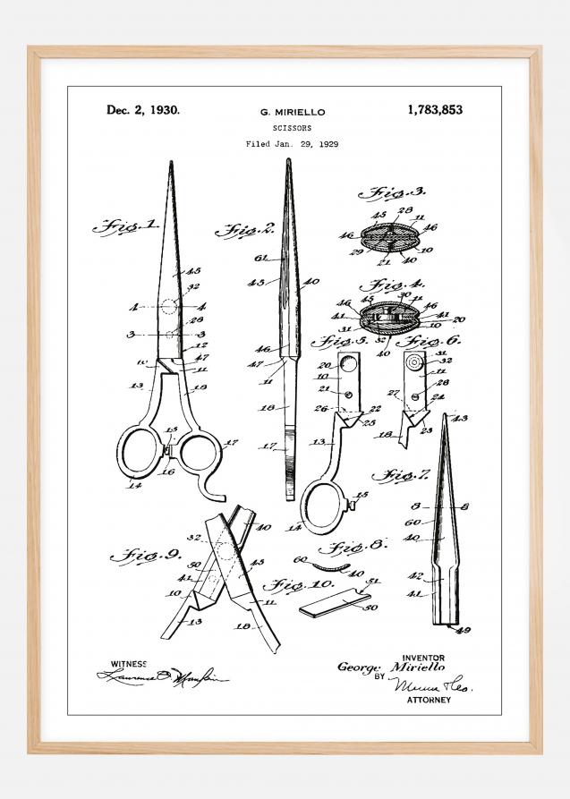 Desenho de patentes - Tesoura - Branco Póster