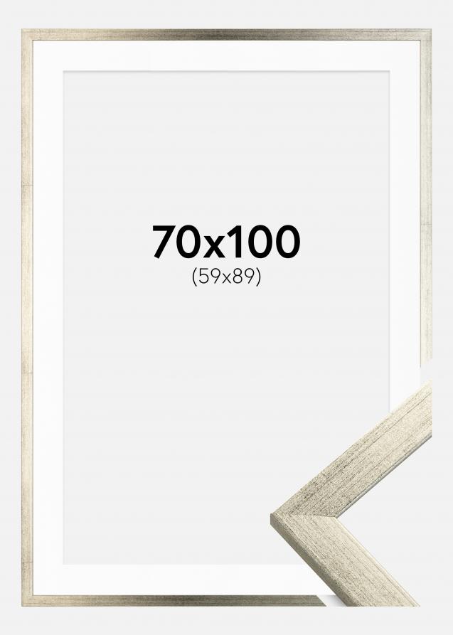 Moldura Stilren Prateado 70x100 cm - Passe-partout Branco 60x90 cm