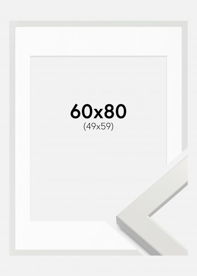 Moldura White Wood Glossy 60x80 cm - Passe-partout Branco 50x60 cm