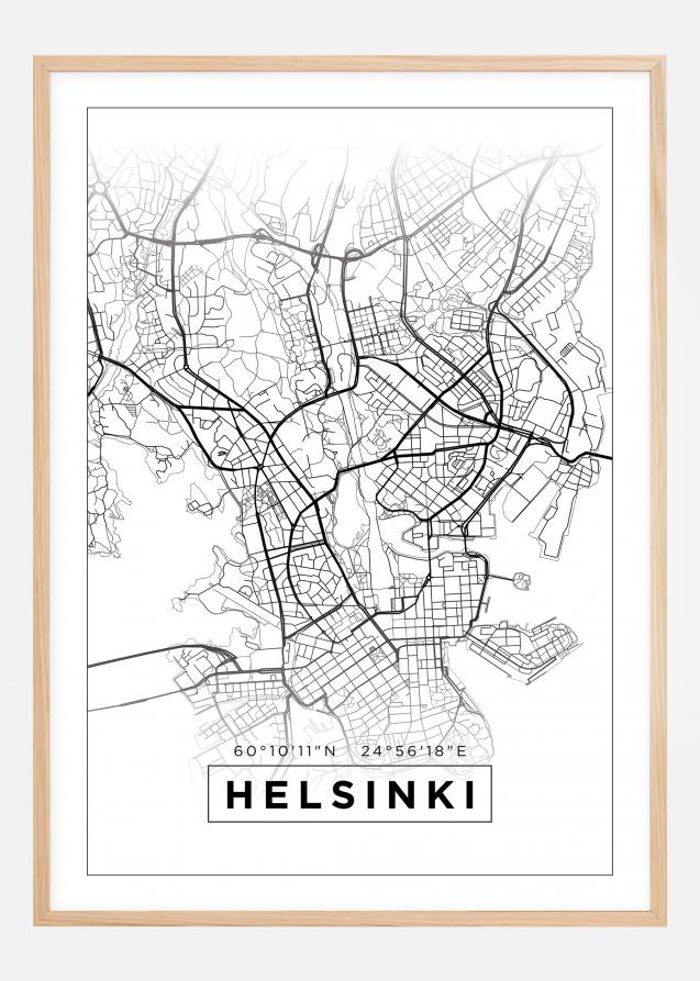 Mapa - Helsinki - Branco Póster