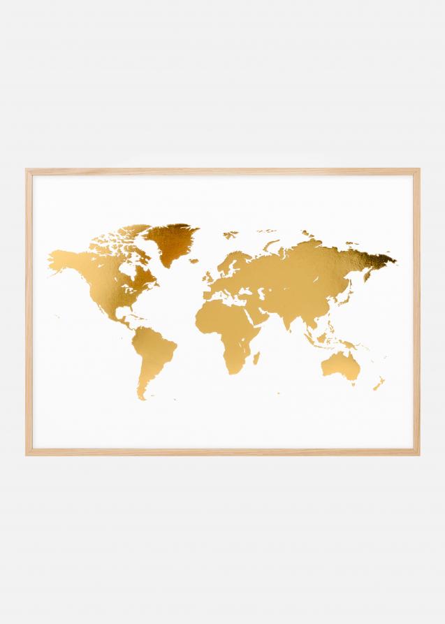 Mapa-mundo i Dourado - Folheado Póster