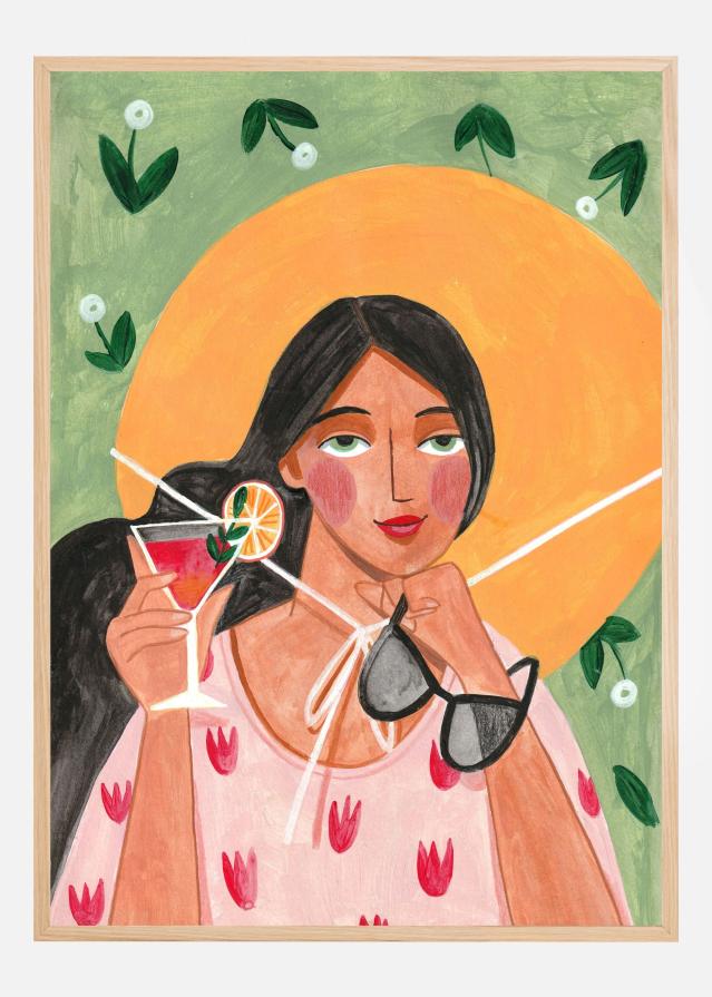 Abstract Modern Bohemian Woman with Cocktail Póster