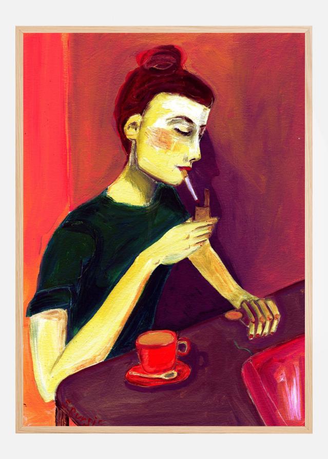 Lady lighting cigarette Póster