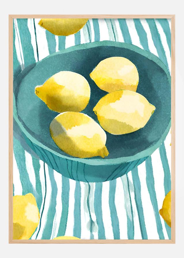 Zitronen in türkisfarbener Schale Póster