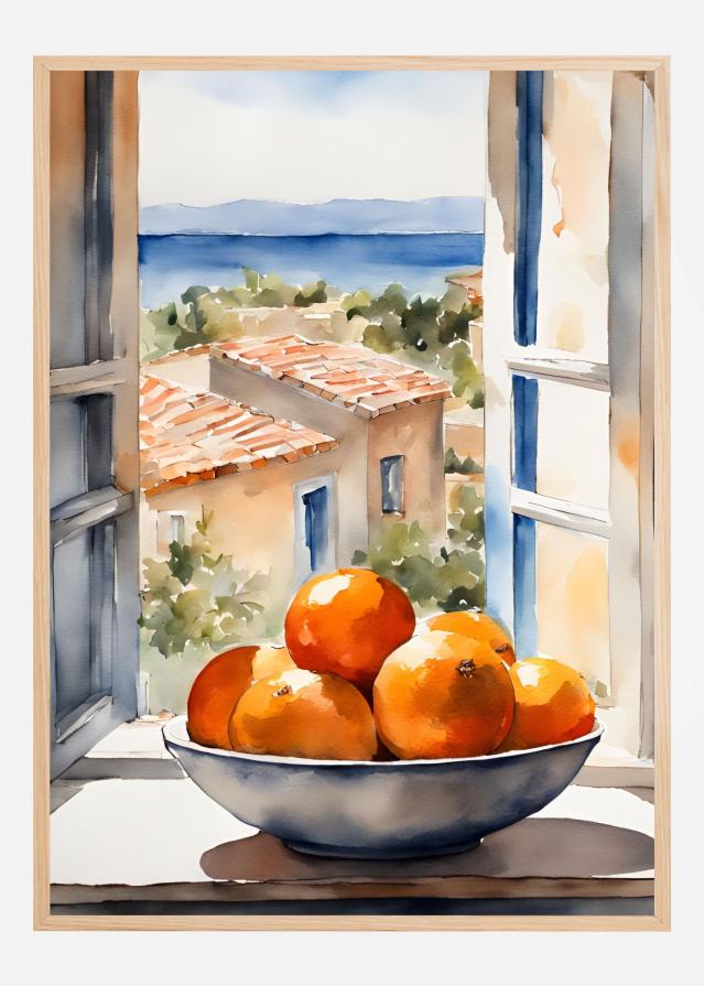 Orangenschale im Fenster Póster