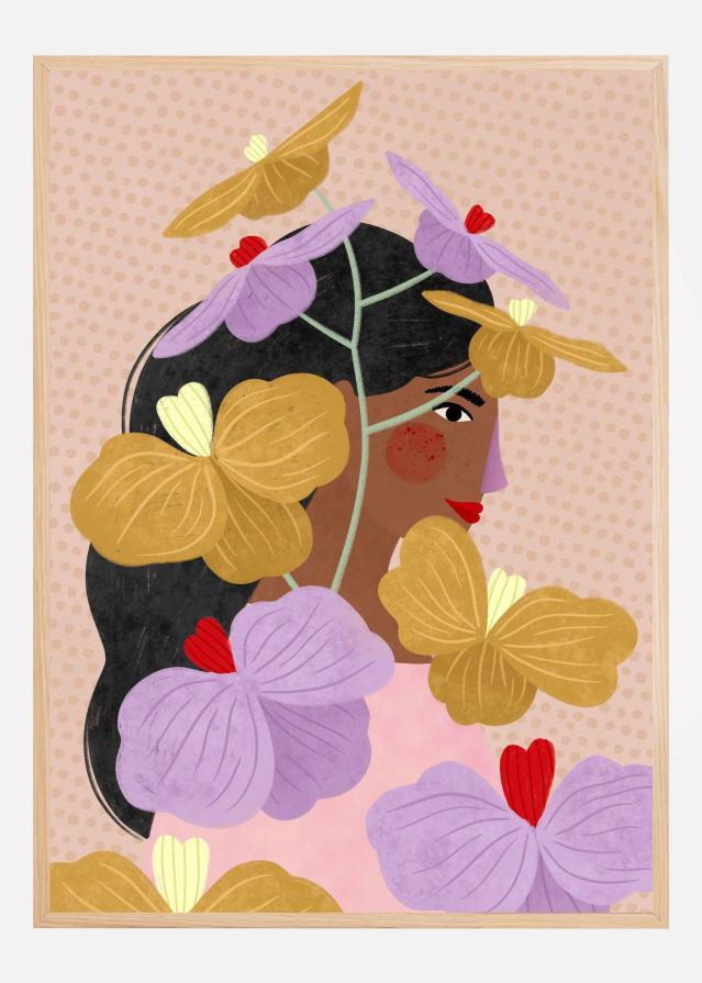 Hidden behind yellow purple flowers Póster