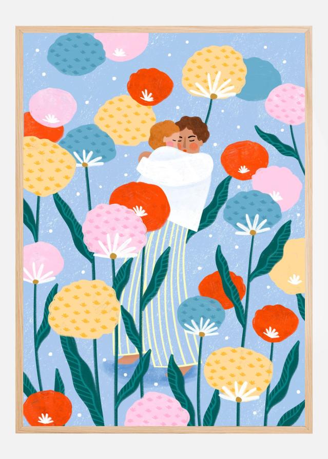 Mother and Child Amongst Flowers Póster