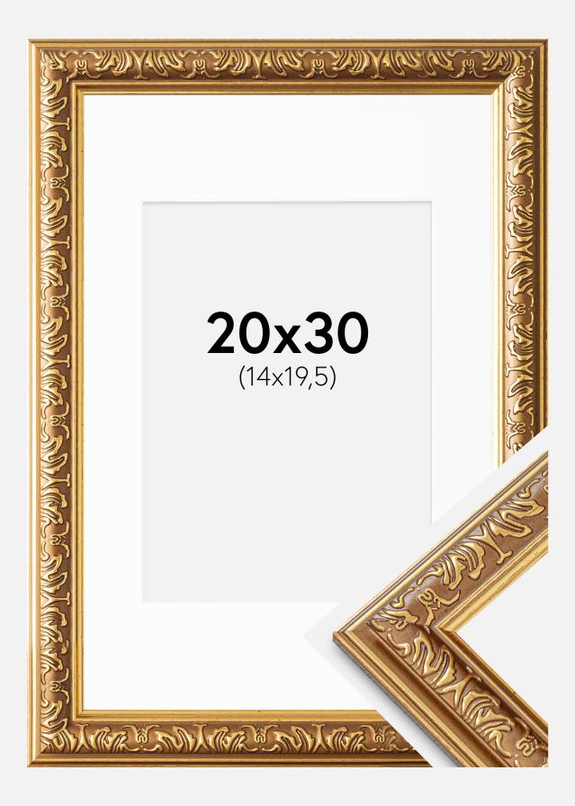 Moldura Swirl Ouro 20x30 cm - passe-partout Branco 15x21 cm