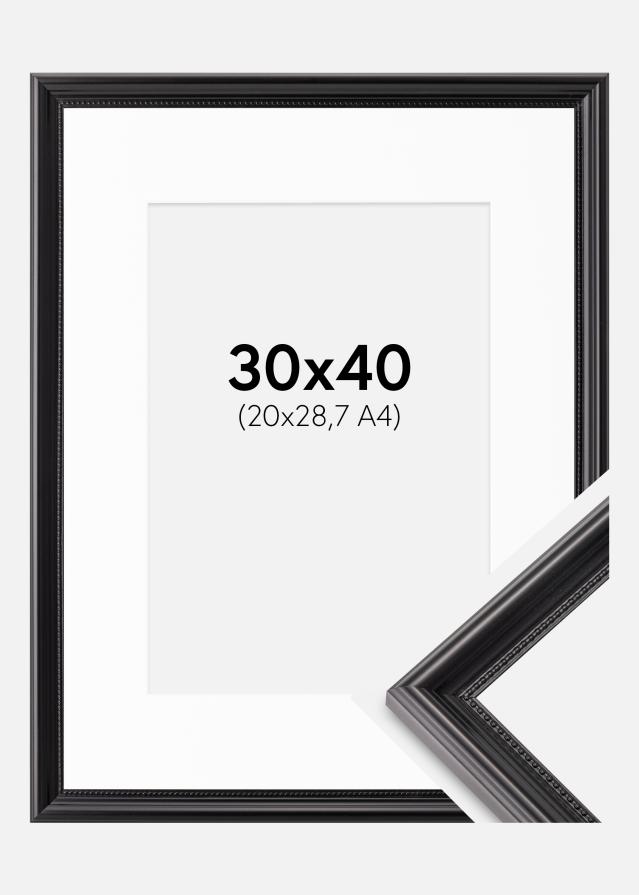 Moldura Gala Preto 30x40 cm - Passe-partout Branco 21x29,7 cm (A4)