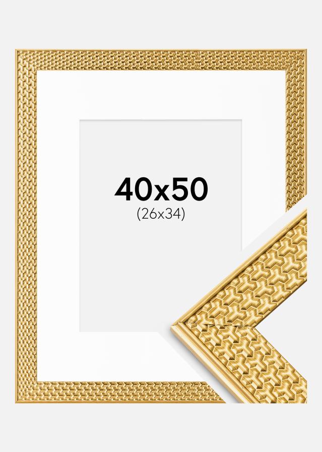 Moldura Grace Dourado 40x50 cm - Passe-partout Branco 27x35 cm