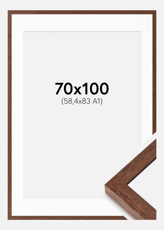 Moldura Hermes Teak 70x100 cm - passe-partout Branco 59,4x84 cm