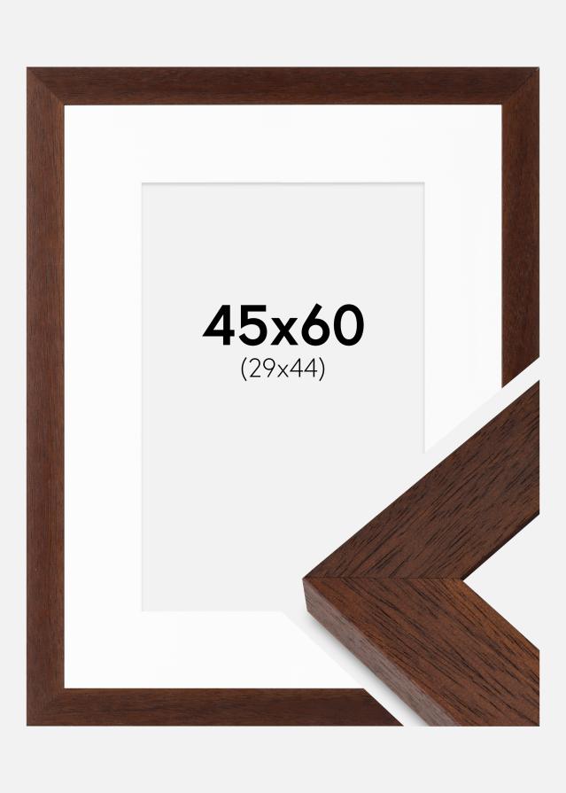 Moldura Juno Teak 45x60 cm - passe-partout Branco 30x45 cm
