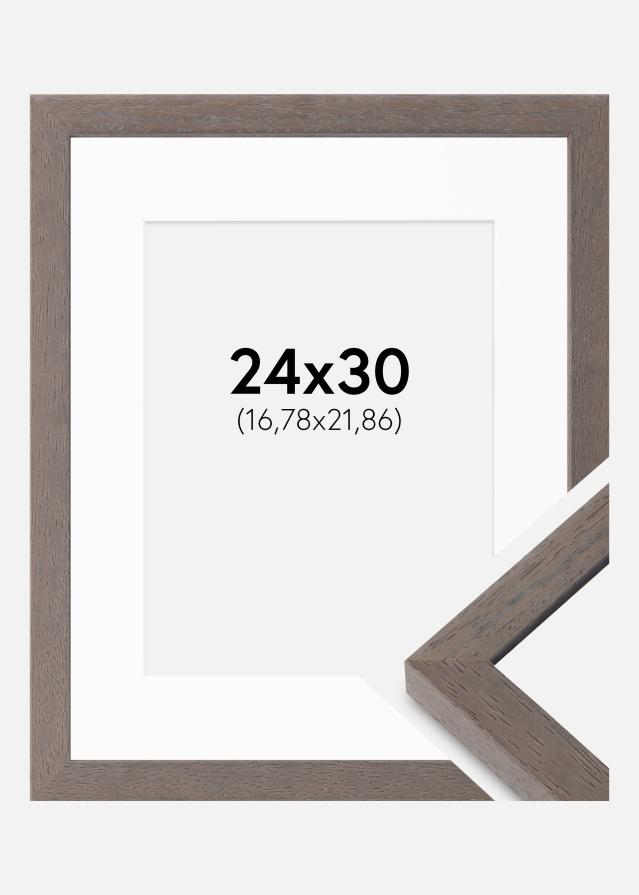 Moldura Hermes Cinza 24x30 cm - passe-partout Branco 7x9 inches