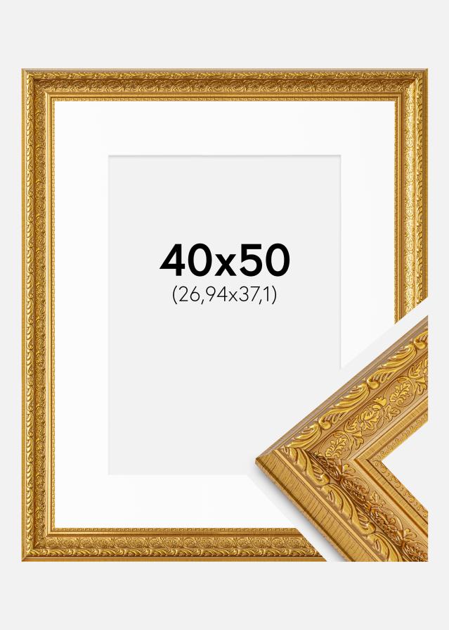Moldura Ornate Ouro 40x50 cm - passe-partout Branco 11x15 inches