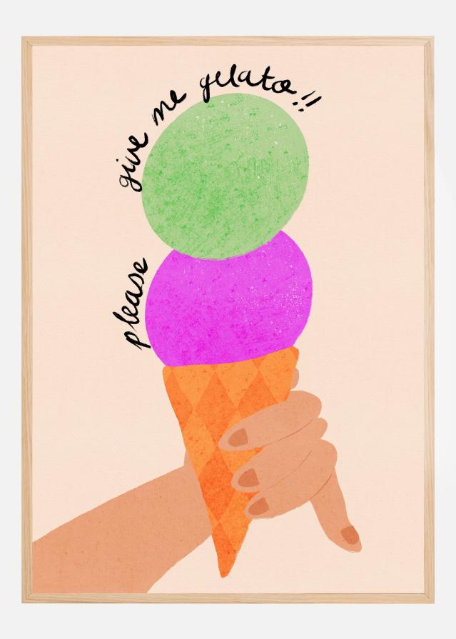 Please Give Me Gelato Ice Cream Typography Blueberry and Mint Póster